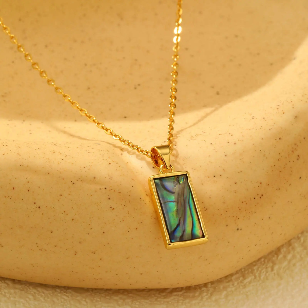 Waterproof Necklace , Nature Abalone Shell Heart Square Round Shape Pendant Statement.