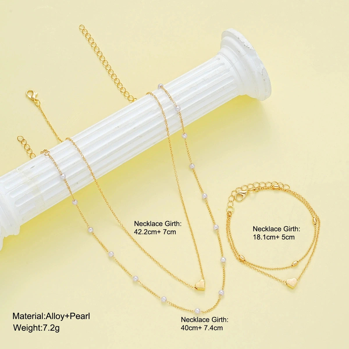 Imitation Pearl Heart Jewelry Set Gold Silver Color