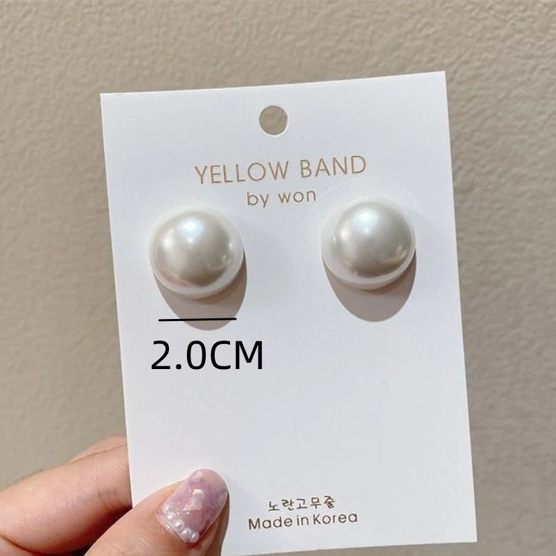 Big Imitation Pearl Round Stud Earrings