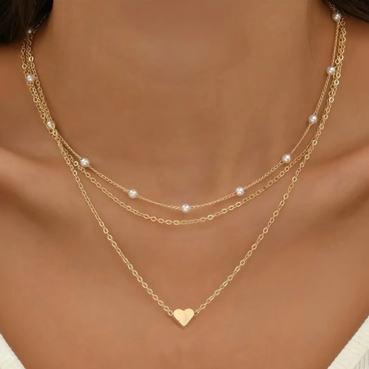 Multilayer Pearl Cross Love Heart Pendant Necklaces Collarbone Neck