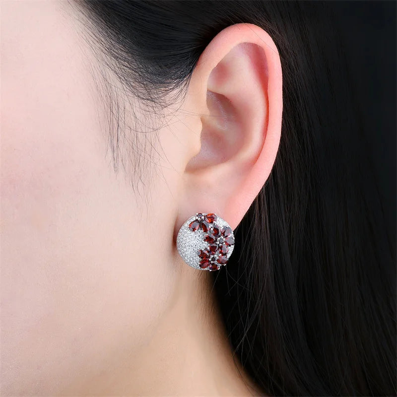 Natural Red Garnet Solid Silver Clip Earring 5.2 Carats Genuine Garnet Faced Cut Elegant Style.