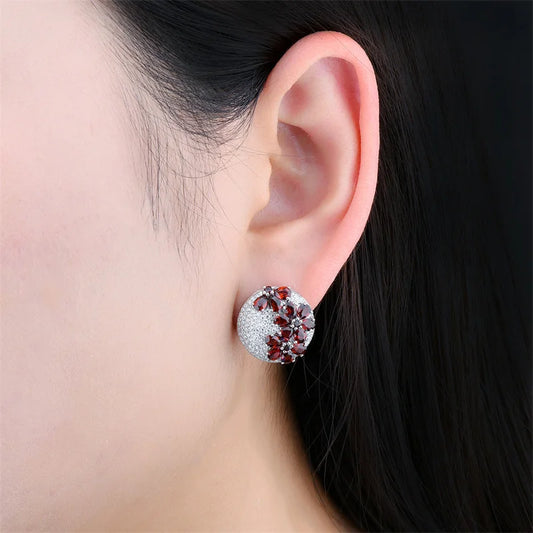 Natural Red Garnet Solid Silver Clip Earring 5.2 Carats Genuine Garnet Faced Cut Elegant Style.