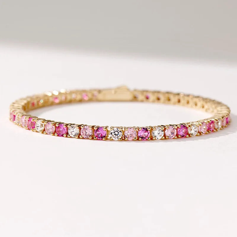 Gradient Pink Diamond Bracelet Luxury Exquisite Temperament Sterling Silver Tennis.