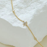 925 Sterling Silver Electroplated 18K Gold Inlaid Zirconia Flower Jewelry Bracelet.