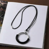 Retro Circle Black Rope Pendant Chain Long Necklace Classic Minimalist Jewellery.