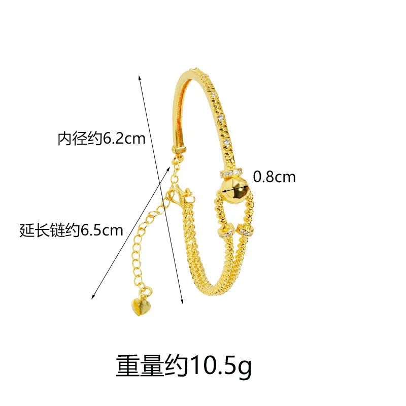 Gold bracelet light luxury diamond inlay line 24K real gold opening bracelet.