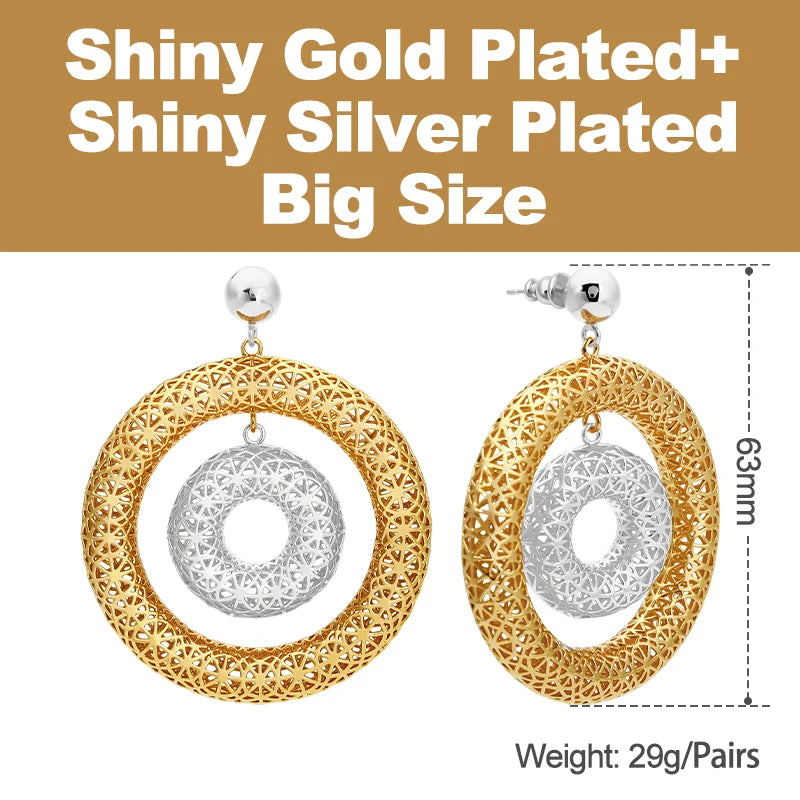 Bicyclic Ring Hollowed Out Drop Earrings For Women Brass Gold Color Earrings.