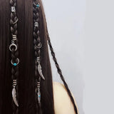 Hair Braids Retro Gold Leaves Moon Blue Beads Hair