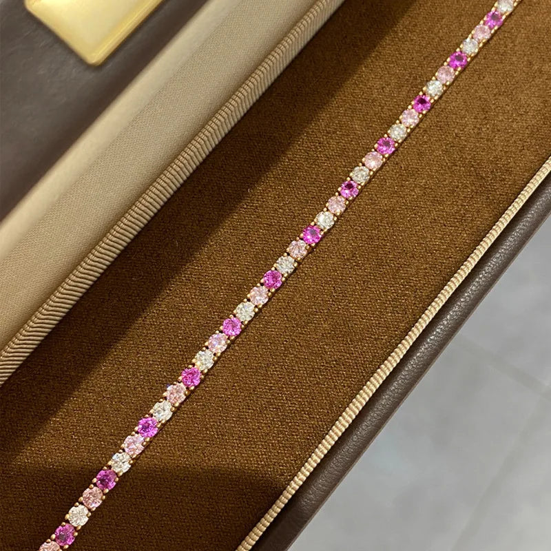 Gradient Pink Diamond Bracelet Diamond Bracelet S925 Silver Luxury Exquisite Temperament Sterling Silver Tennis Bracelet