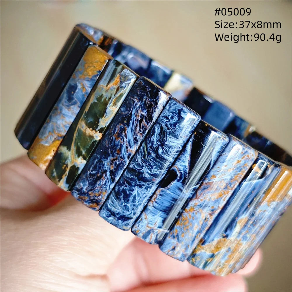 Natural Blue Pietersite Rectangle Beads Bracelet 17x10mm Stretch Gemstone Yellow Fire Pietersite From Namibia AAAAAA