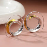 Simple Fashion Two Tone Metal Geometric Glossy Surface Hoop Earrings.