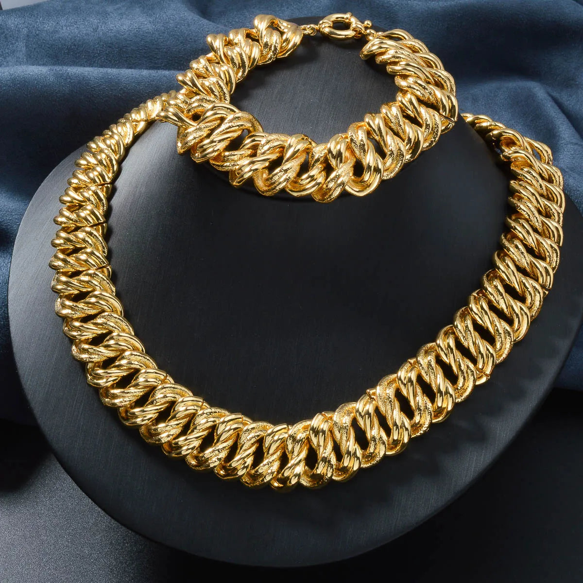 2PCS Bracelet Jewelry Set Collection for women Luxury gold plated color Dubai Necklace Man Chains Thick Links Gift