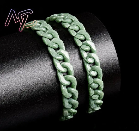 Green Myanmar Jadeite Chain Bracelet Charm Amulet Natural Burmese Jade Carved Gemstone Talismans Fashion Accessories Bangle