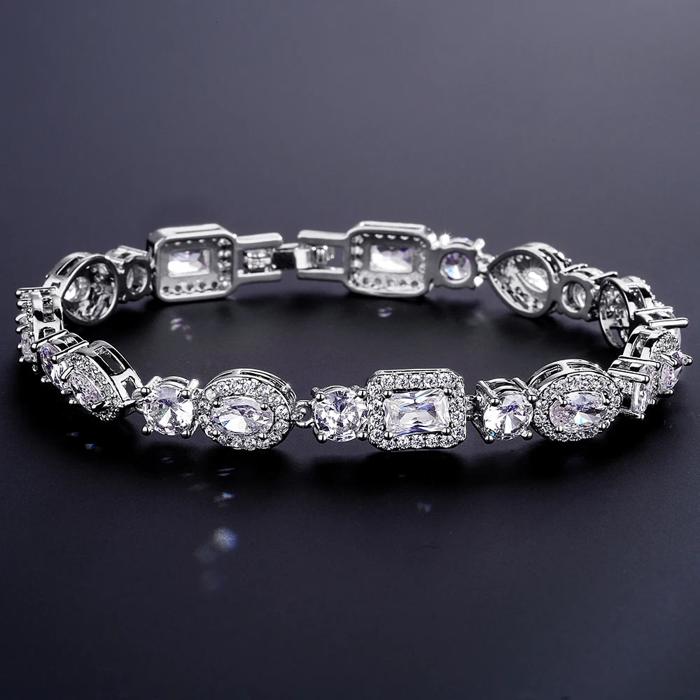 Luxury Geometric Water Drop Zirconia Bracelets for Elegant Women Full Crystal Charm Bracelet Jewellery.