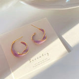 Trendy Enamel Color Metal Texture Small Hoop Earrings, Gold Plated Jewellery Gifts.