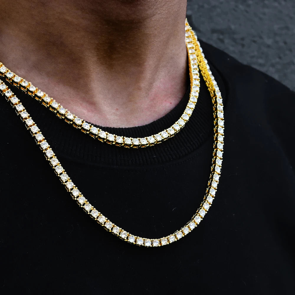4MM Chain Iced Out Bracelet Necklace Men Fashion Jewellery Gift.