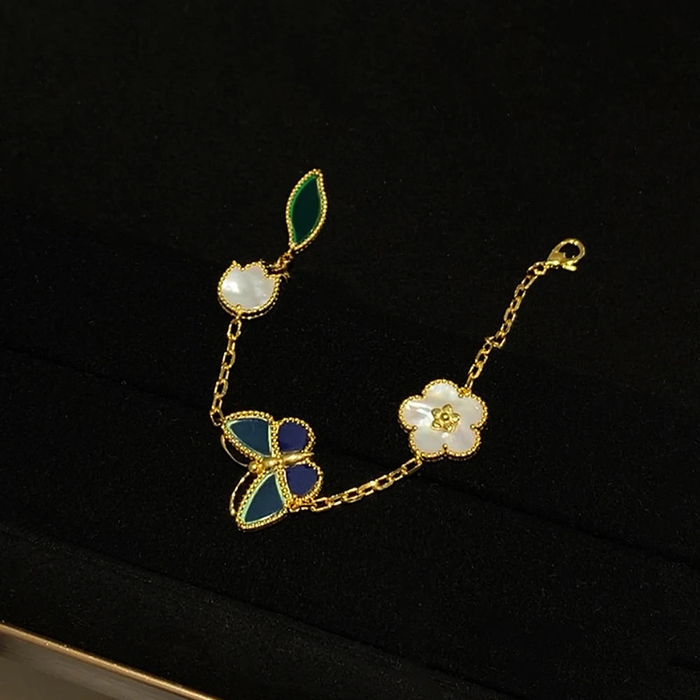 Hot Luxury Brand Real 925 Sterling Silver Bracelet Natural Shell Clover Flower Butterfly Chain Exquisite Couple Women Jewelry