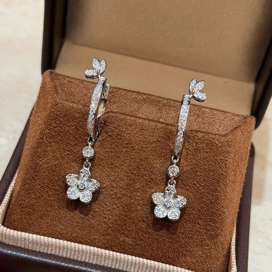 100% 925 Sterling Silver Pave AAA Zircon Flower Ear Buttons Earrings.