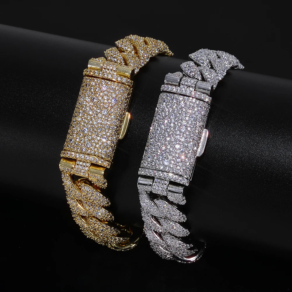 ESKEEM New 14mm Irregular Cubic Zirconia Cuban Link Bracelet for Men Hip Hop Jewelry Iced Out Diamond Bubble Chain Fine Gift