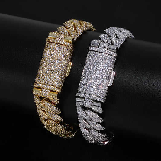ESKEEM New 14mm Irregular Cubic Zirconia Cuban Link Bracelet for Men Hip Hop Jewelry Iced Out Diamond Bubble Chain Fine Gift