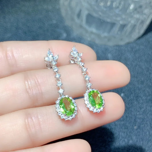 Silver 925 Diopside Earrings Luxury Jewelry Gemstone.