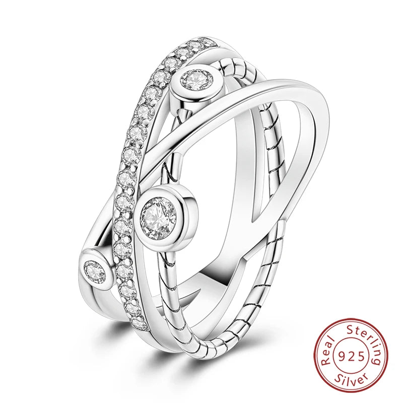 Original 925 Sterling Silver Minimalist Ring Sparkling Cubic Zirconia Ring Jewelry.