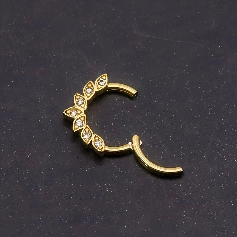 1Pc 18K Gold Plated Stainless Steel Nose Ring, Synthetic Zircon Nasal Septum Piercing Jewelry.