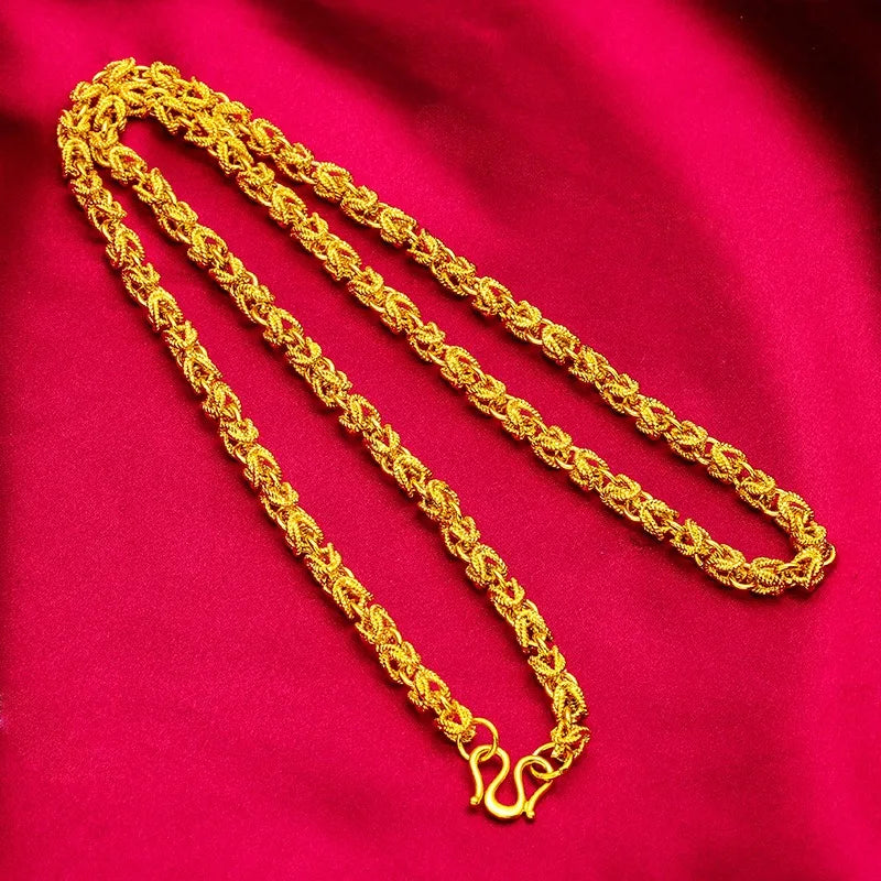 24K real gold hollowed out men's necklace, men's  cylindrical necklace, light pearl gold jewellery.