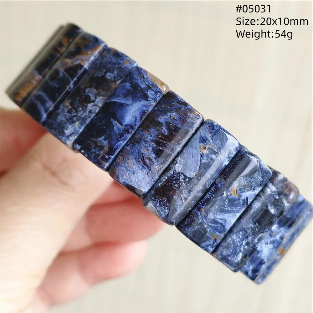 Natural Blue Pietersite Rectangle Beads Bracelet 17x10mm Stretch Gemstone Yellow Fire Pietersite From Namibia AAAAAA