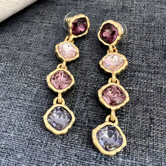 Fashion Jewellery Full Zircon Inlaid Colorful Glass Geometric Stud Earrings Elegant Accessory.