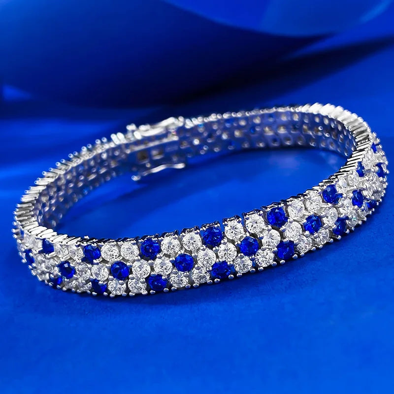 Charm Sapphire Moissanite Bangle Bracelet 100% Real 925 Sterling silver.