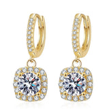 Luxury 100% Real 18k Gold  Women's Classic Square Moissanite Earrings with Diamond Studs