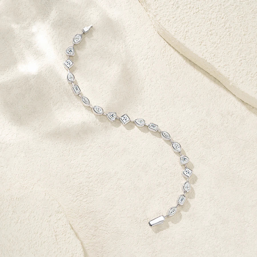 JIUZUAN Mixed Cut Moissanite Tennis Bracelet S925 Silver 18K Gold Plated Modern Bezel Setting Elegant Women Jewelry Bracelet