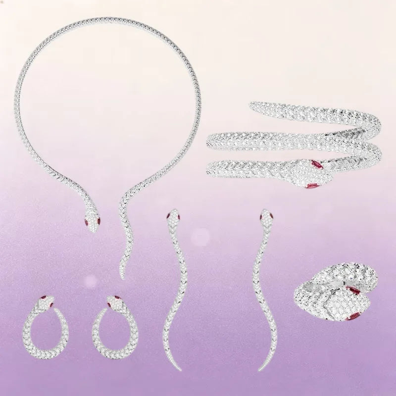 S925 Sterling Silver Hollow Mesh Snake Shape Ring Earrings Bracelet Necklace Luxury Fashion Jewellery.