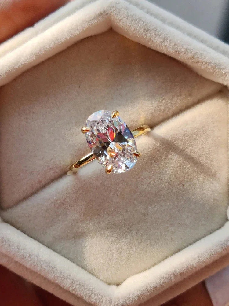 925 Sterling Silver Shiny 1-8CT Zircon Oval Stone Ring For Women Luxury High Quality Fine Jewellery.