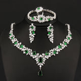 Luxury Green Cubic Zirconia Earrings Necklaces Sets Accessories.