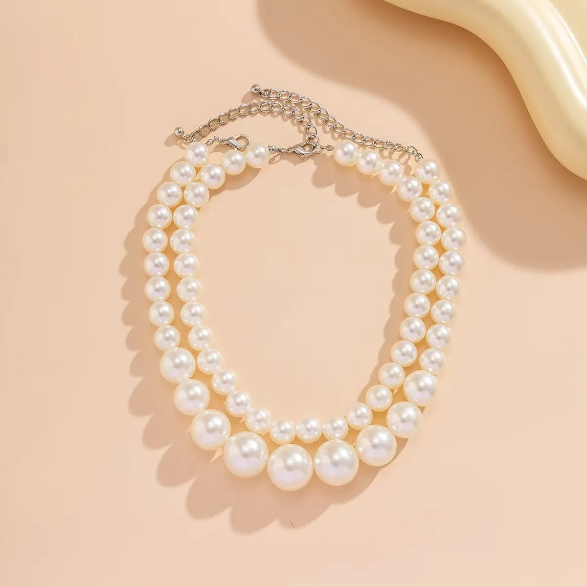 2 Pcs Set Exaggerated Big Imitation Pearl Clavicle Chain Necklace