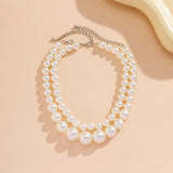 2 Pcs Set Exaggerated Big Imitation Pearl Clavicle Chain Necklace.