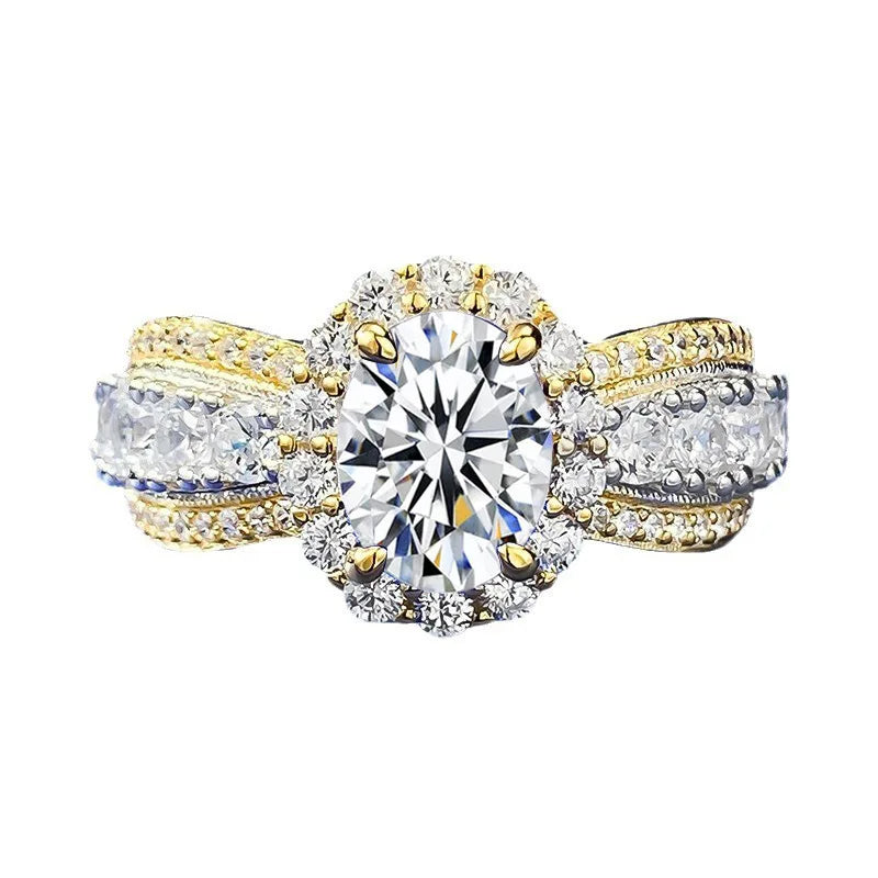 100% Real Oval Moissanite Ring with Certificate Passed Diamond Test Ring Jewellery S925 Silver.