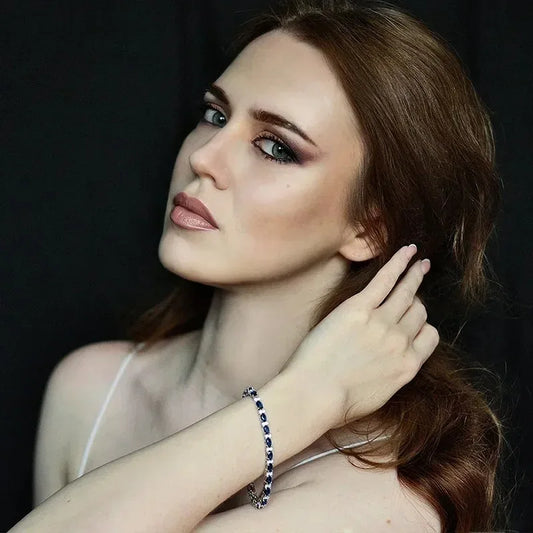 925 Sterling Silver Sapphire Bracelet Elegant Shine Gem Solid Bangle High Quality Jewellery.