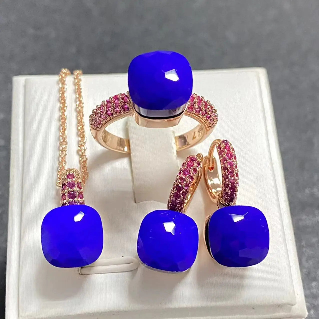 3Pcs Rose Gold Plated Jewelry set with Inlay Purple Zircon Crystal