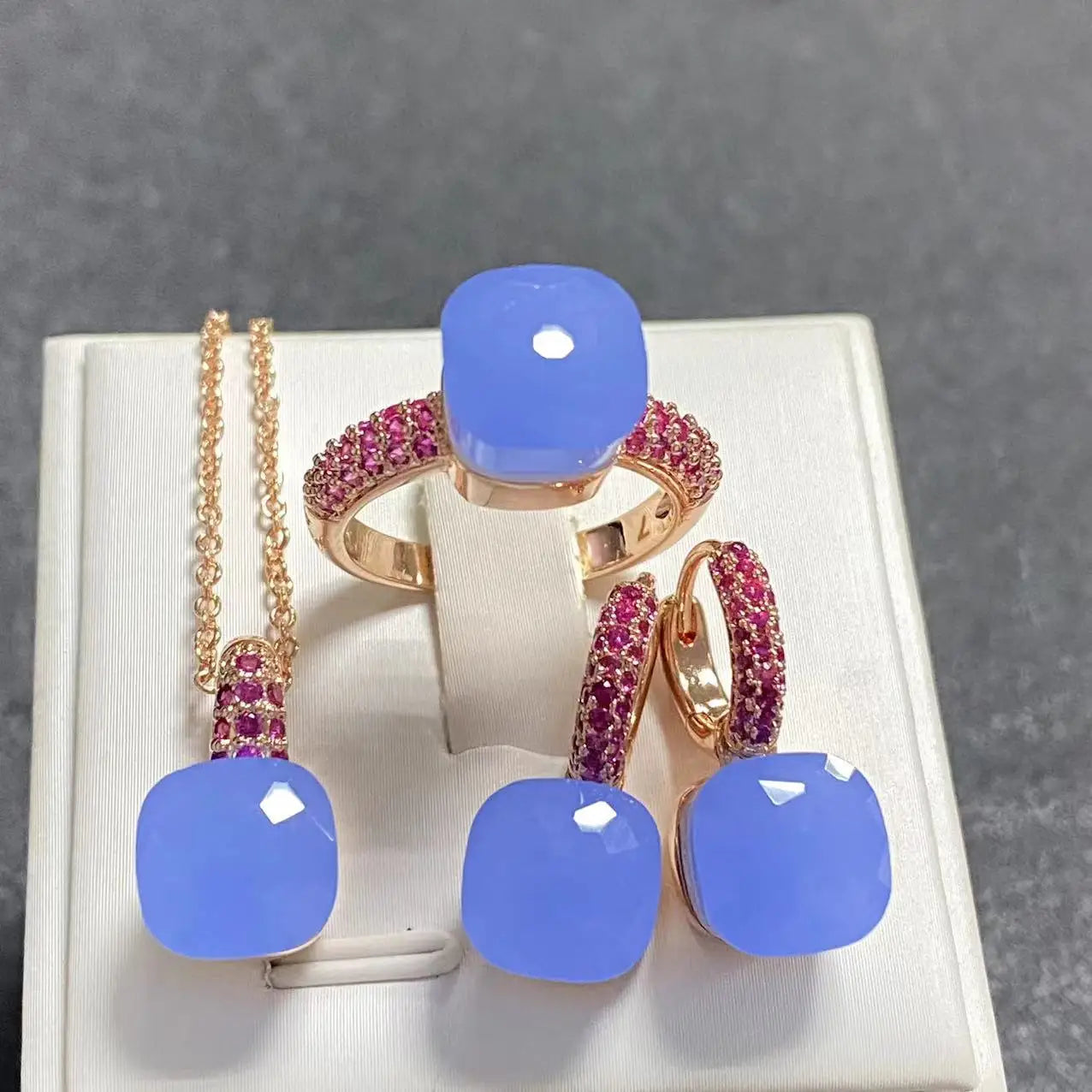 3Pcs Rose Gold Plated Jewelry set with Inlay Purple Zircon Crystal