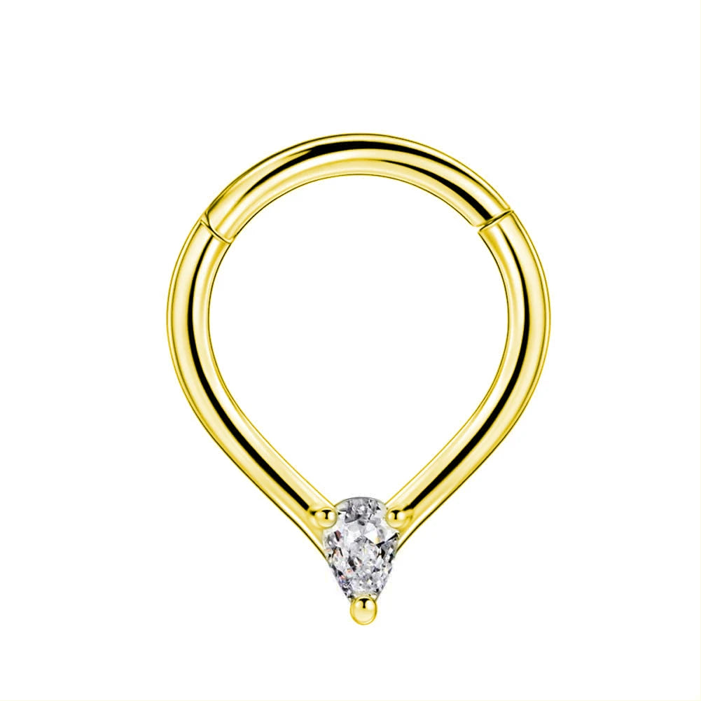 Water Drop Septum Piercing Nose Ring Clicker Cubic Zirconia Cartilage Dailly Earrings.