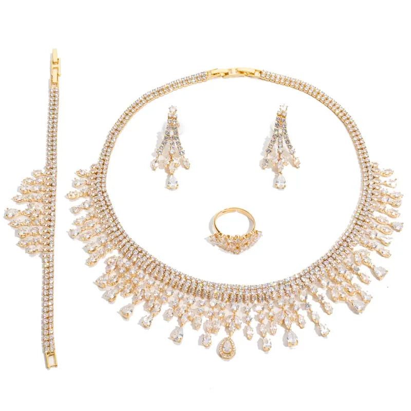 Luxurious Bracelet Earring Necklace And Ring Set Accessories.