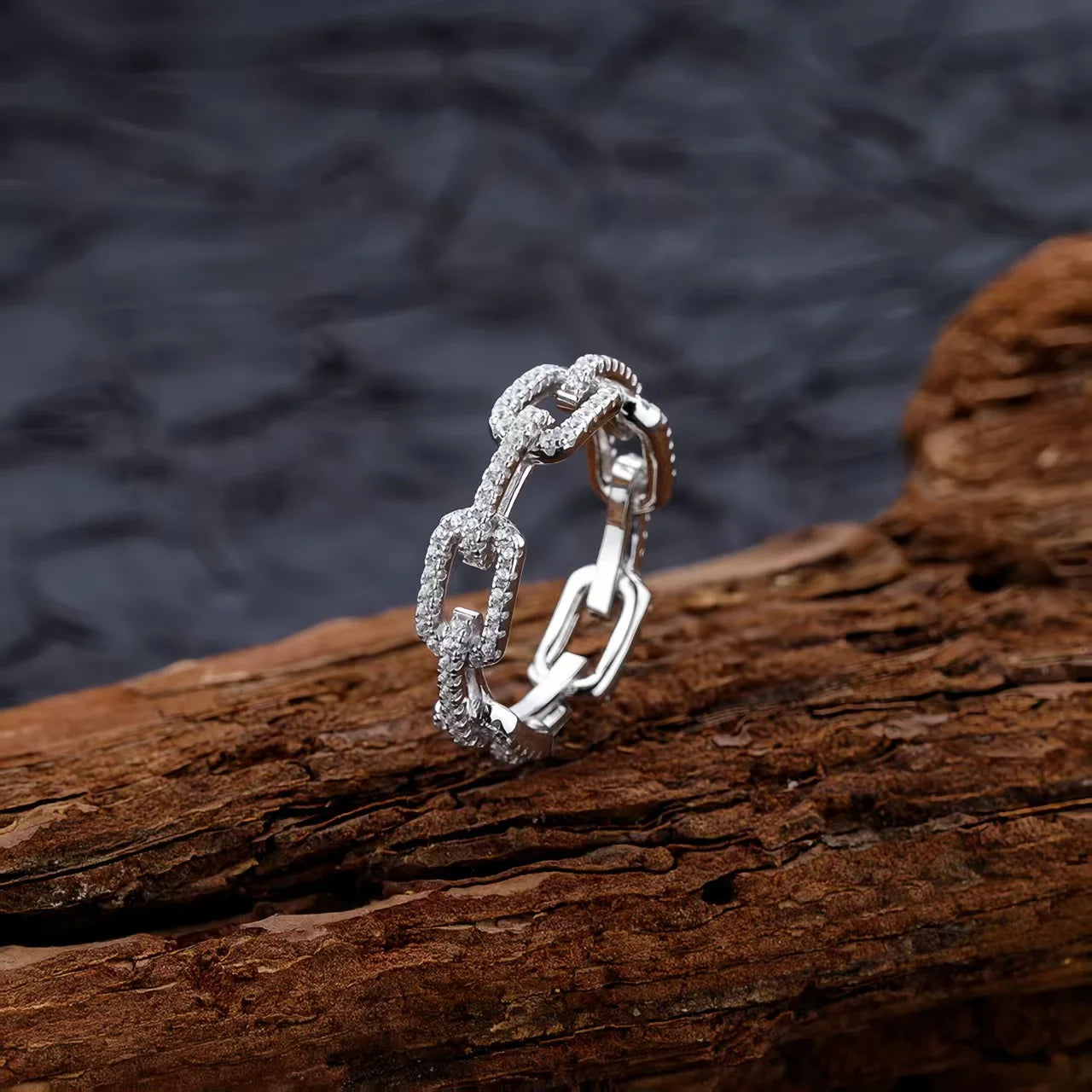 925 Sterling Silver Geometric Cubic Zirconia Stackable Ring Platinum Plated Jewelry.