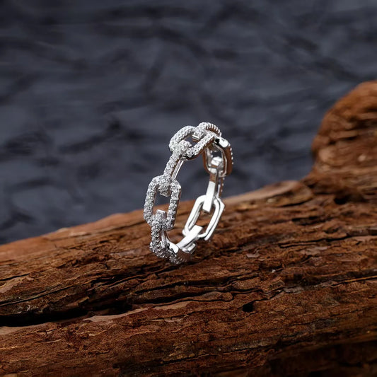 925 Sterling Silver Geometric Cubic Zirconia Stackable Ring Platinum Plated Jewelry.