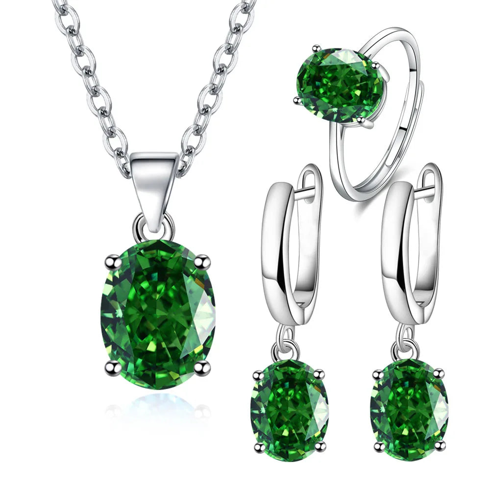 925 Silver Jewelry Sets Elegant Ring Earrings Necklace Accessories.