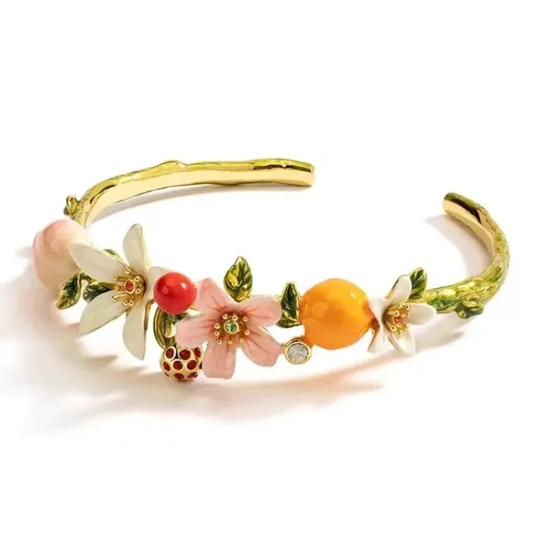 Bangle Handmade Flowers Fruit Series Enamel Bangle Adjustable Bangle Gift Jewelry.