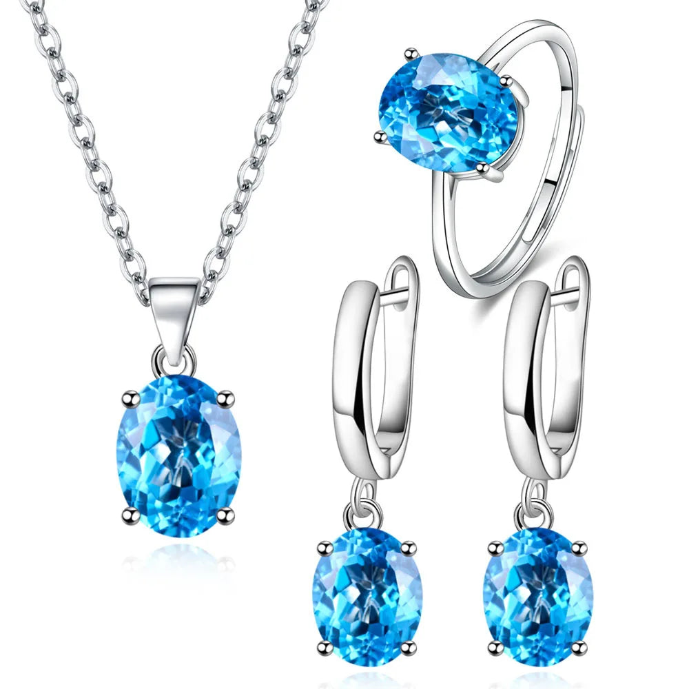 925 Silver Jewelry Sets Elegant Ring Earrings Necklace Accessories.