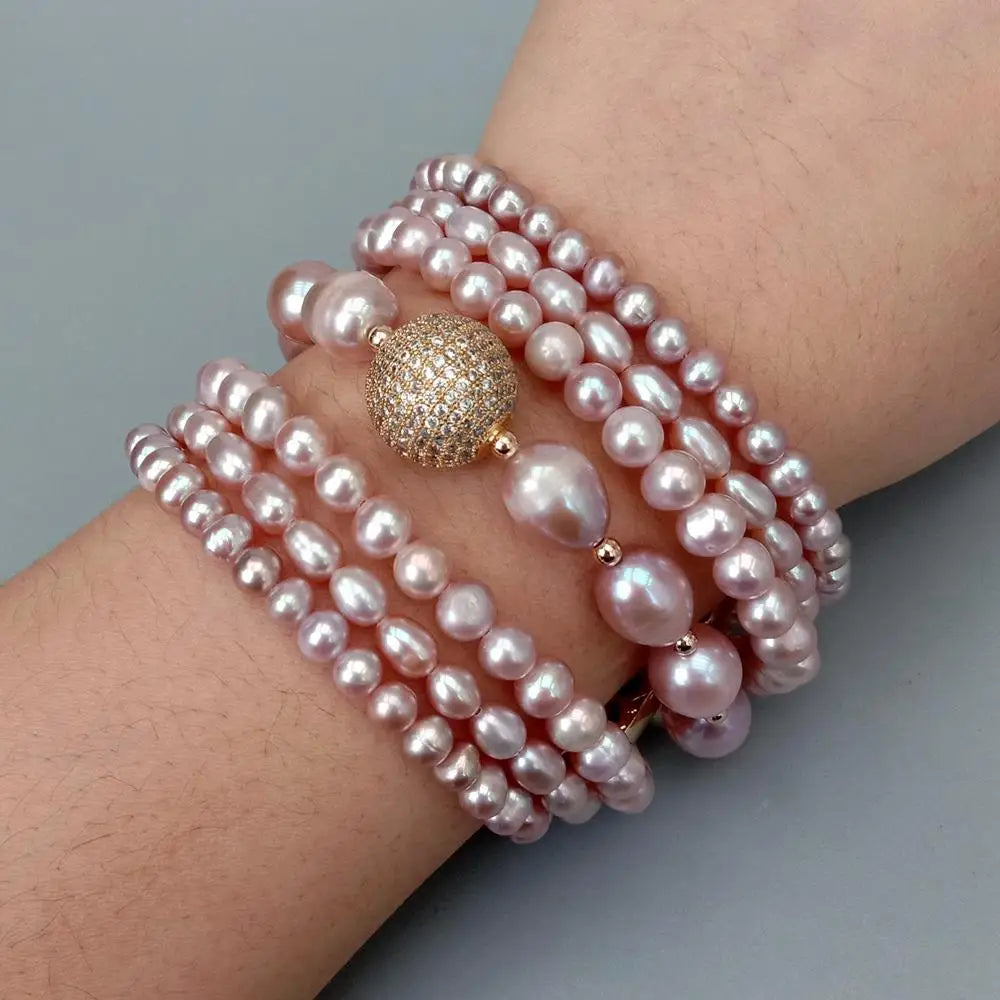 KKGEM  7 strands Potato rice shape Natural FreshWater Pearl Multilayer Charm Bracelet Original Design Jewelry
